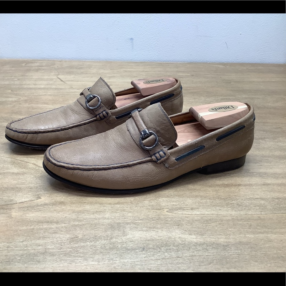 Men’s leather loafers slip on shoes dark tan